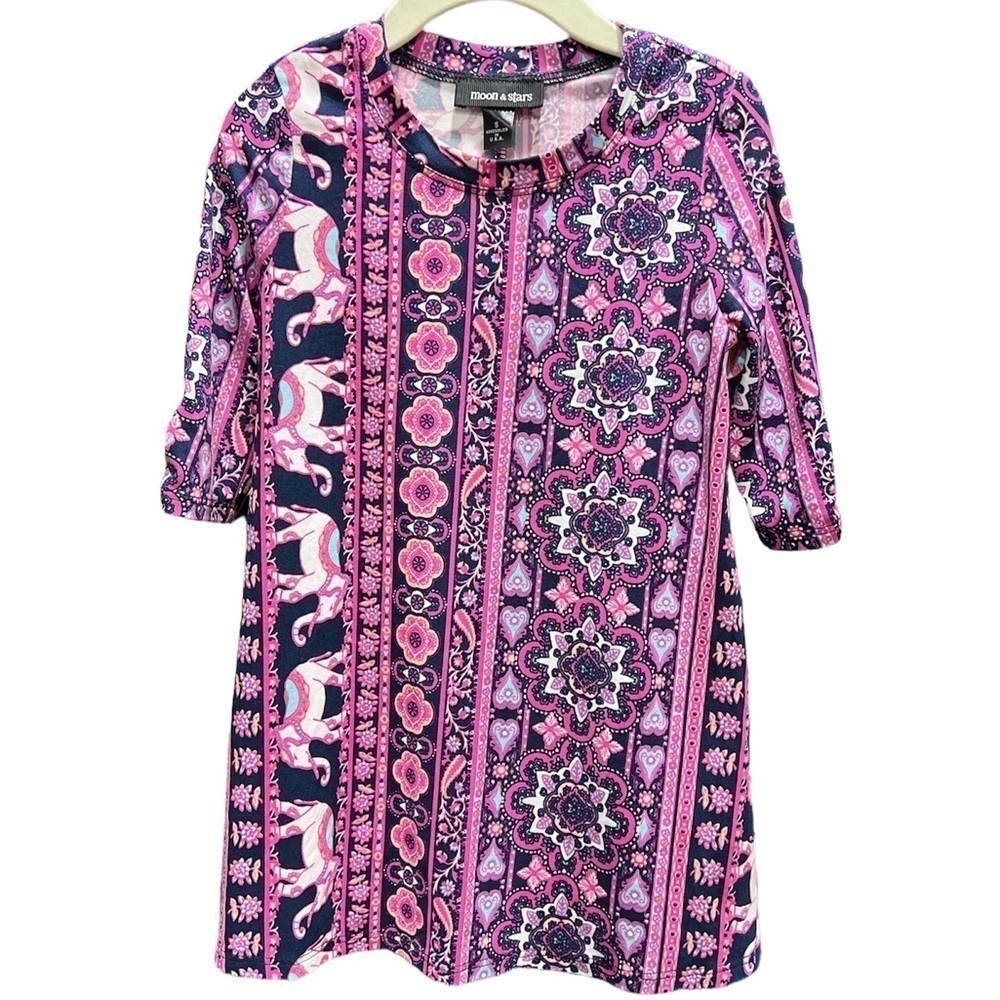 GIRLS MOON & STARS BOHO PRINT TUNIC DRESS